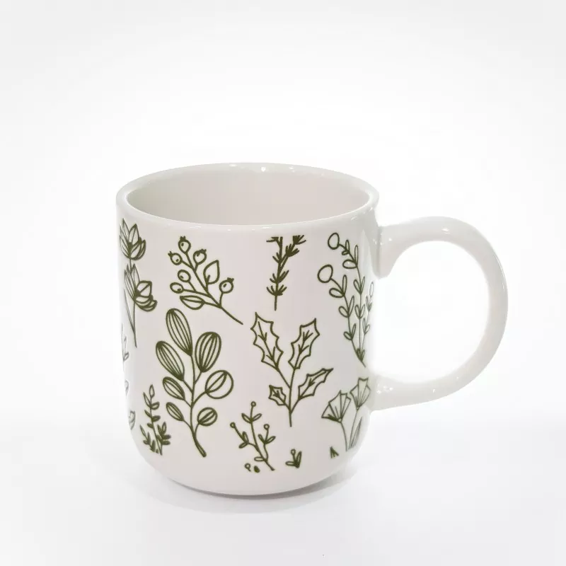 Botanik Baskı Beyaz Stoneware Kupa