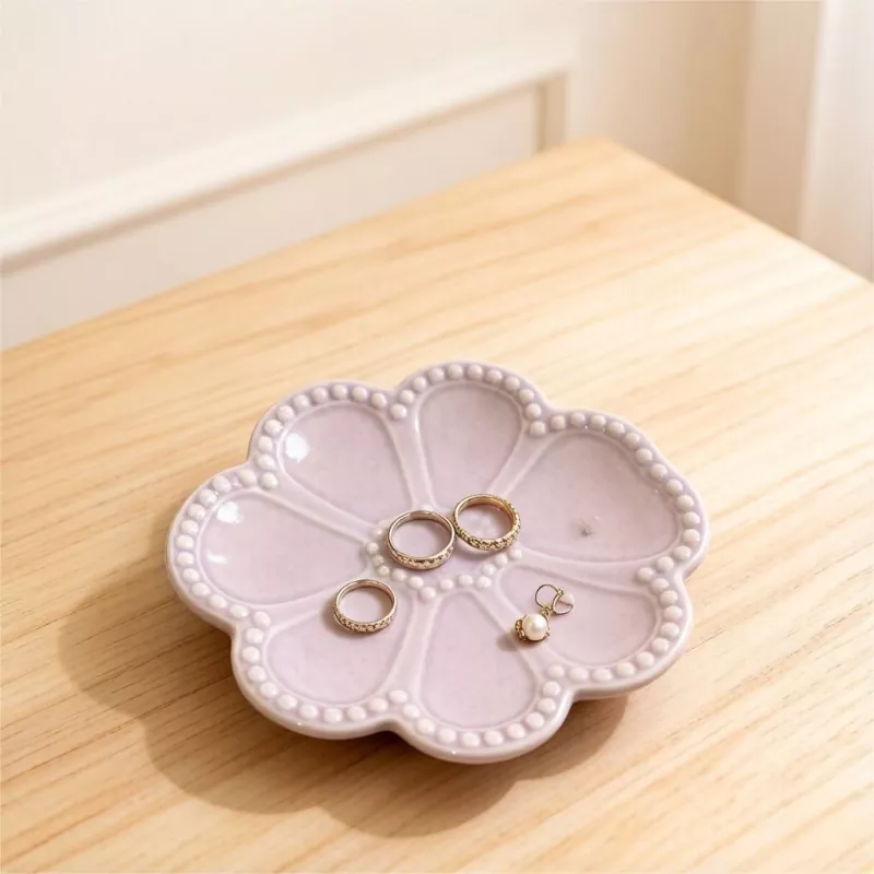 Decorative Purple Flower Ceramic Jewelry Tray